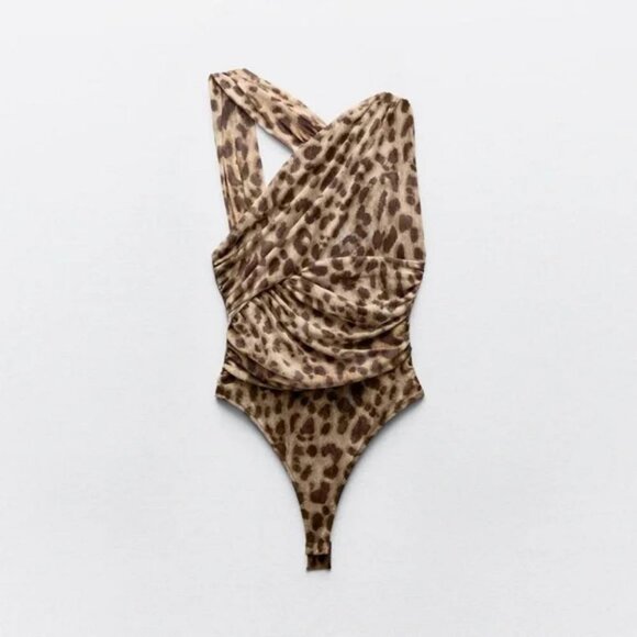 ZARA DRAPED ASYMMETRICAL TULLE BODYSUIT - Picture 2 of 4